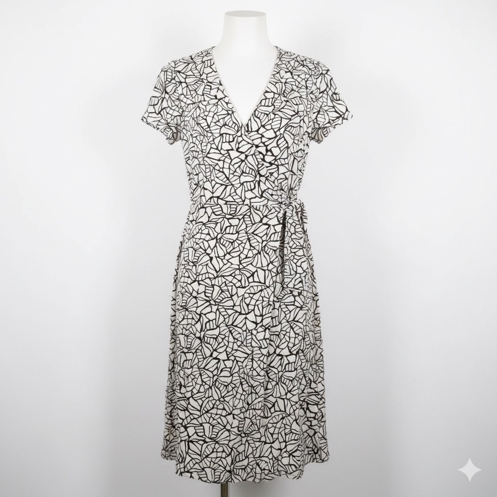INC International Concepts Dress Womens S Wrap Beige Black Leaf Print Botanical